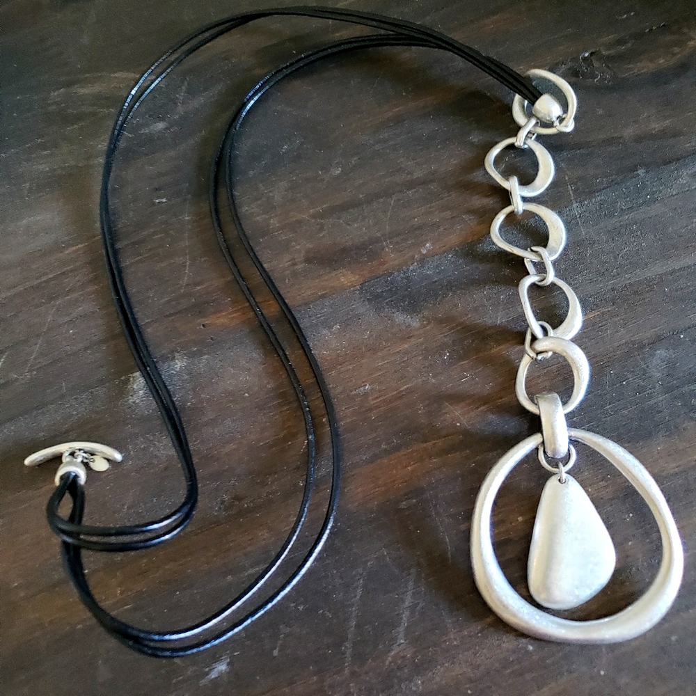 Premier designs jewelry black cord silver pendant